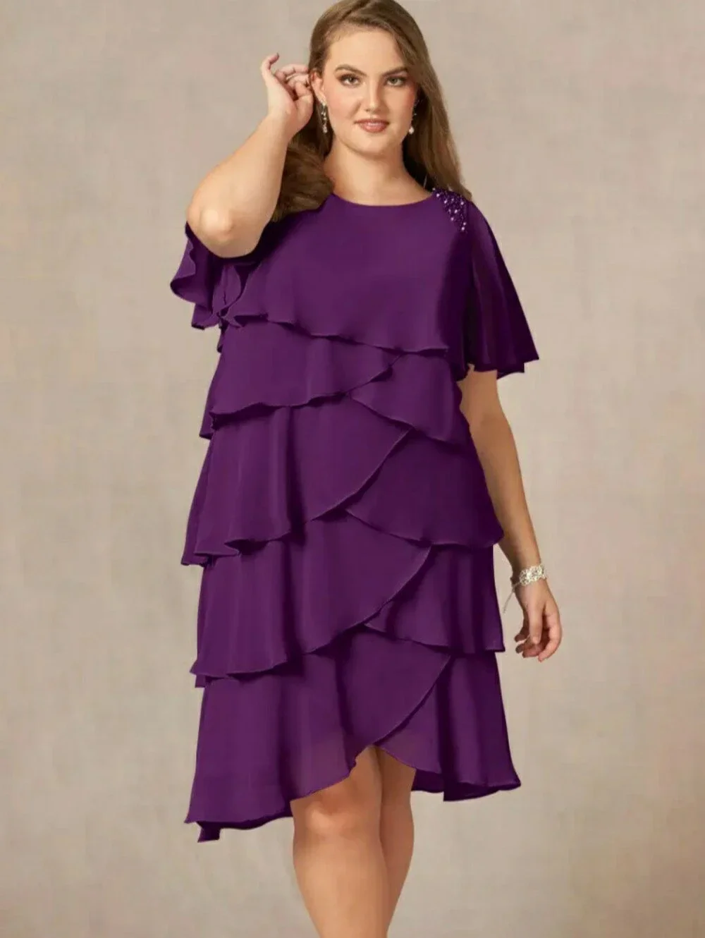 AZAZIE RITA Grape A Line Scoop Beaded Chiffon Dress 14 NEW